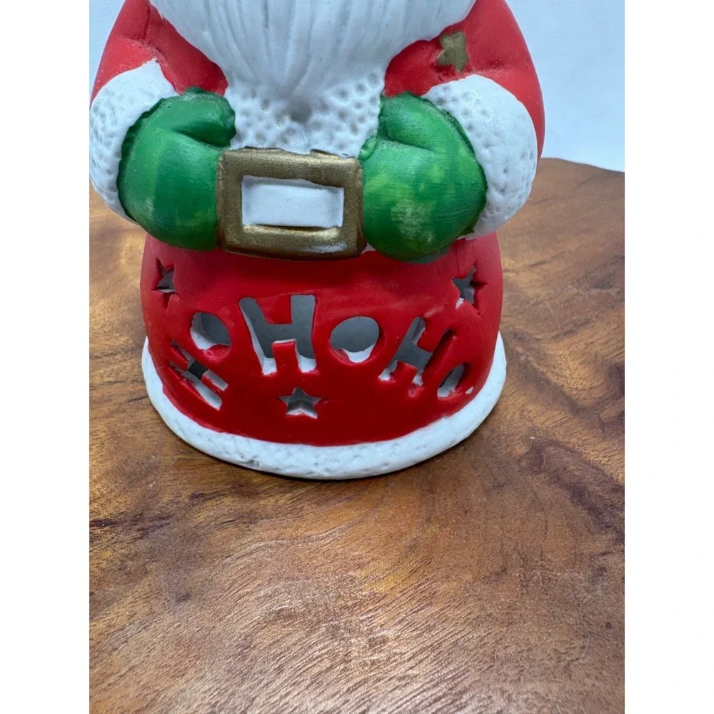Vintage Ceramic Christmas Santa Tea Light Votive Candle Holder Ho Ho Ho